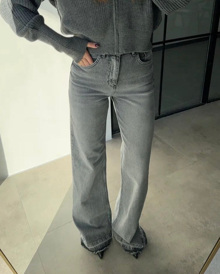 Grey Wide Leg Jeans