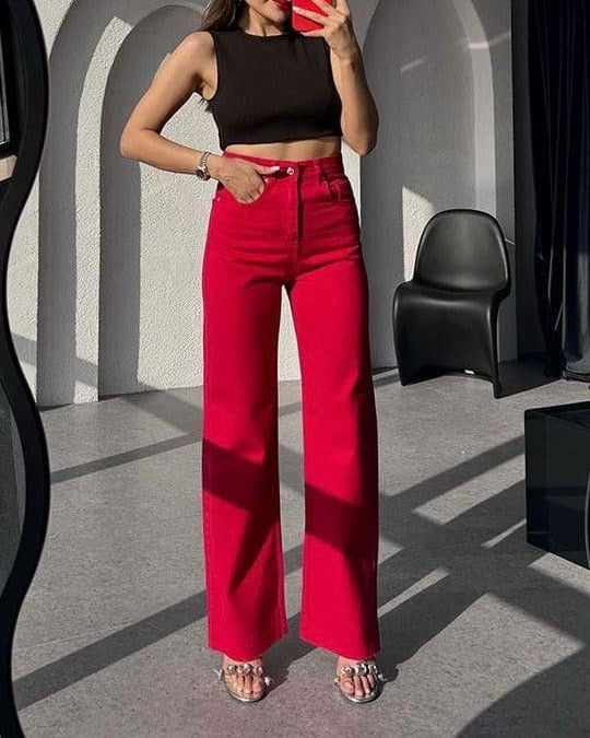 Red Wide Leg Jeans