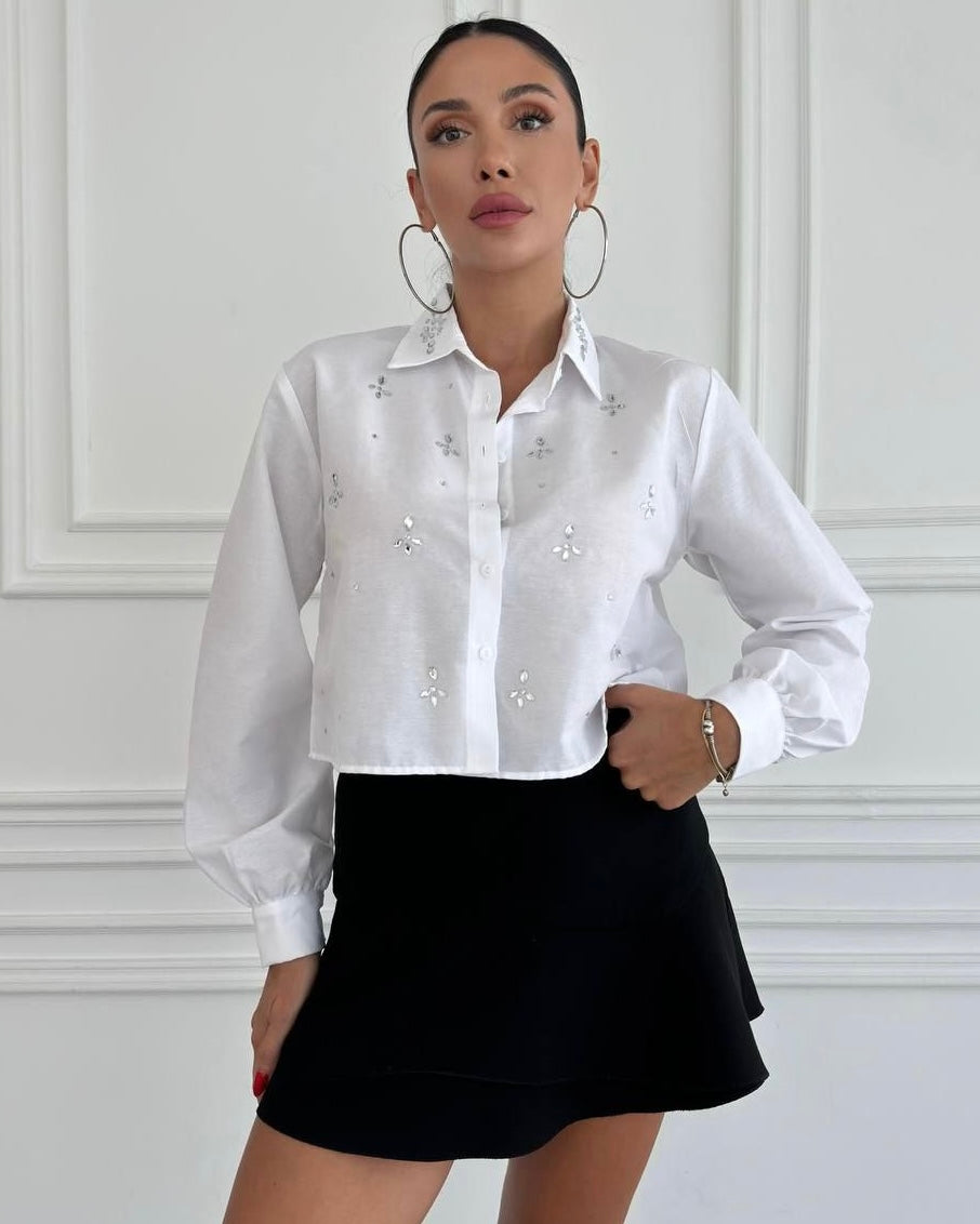 White Beaded Buttoned Shirt