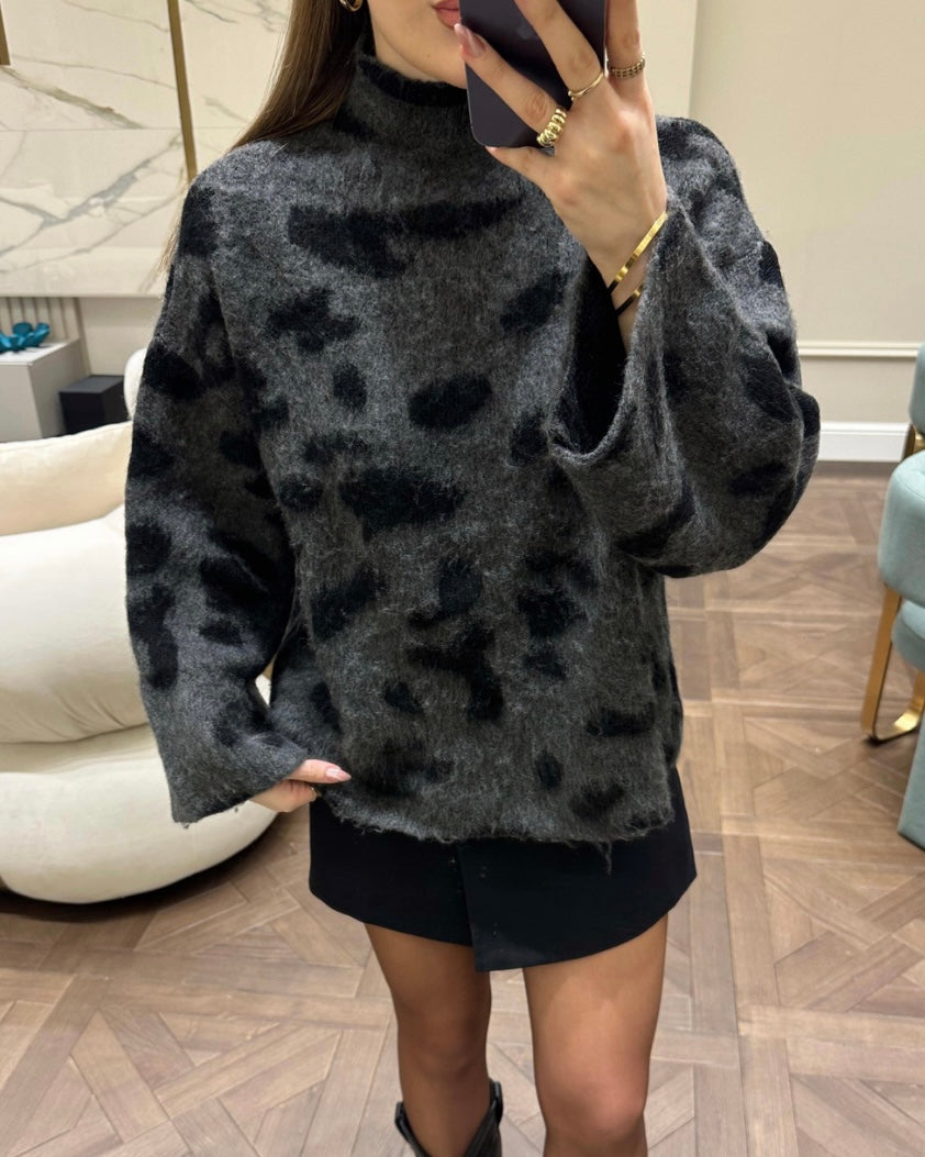 Grey Leopard Sweater