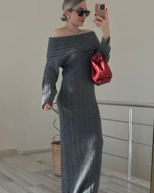 Grey Off Shoulder Dress