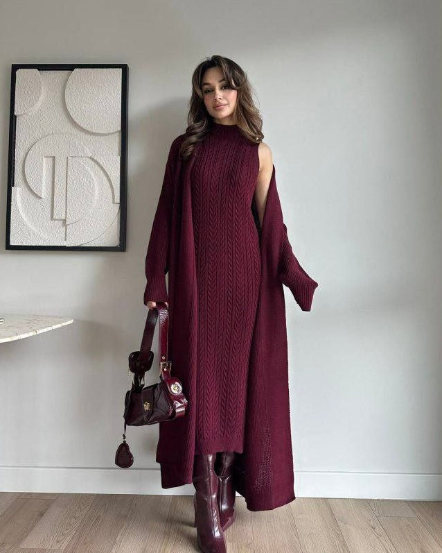 Burgundy Dress with Sweater