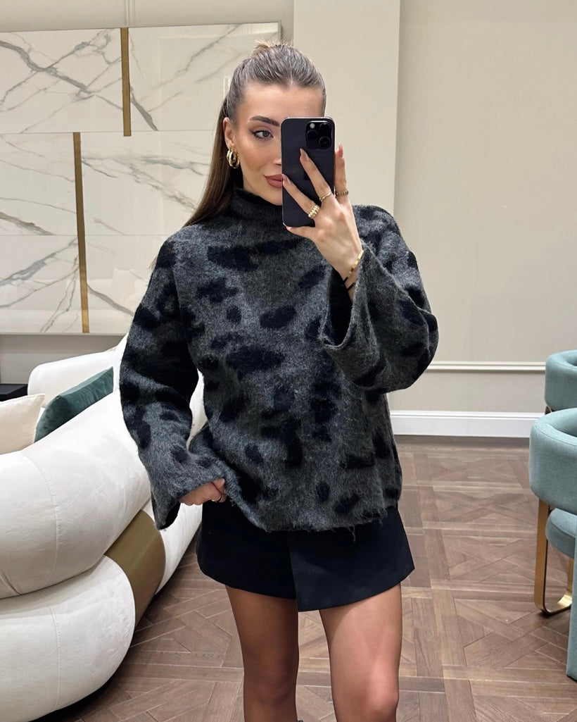 Grey Leopard Sweater