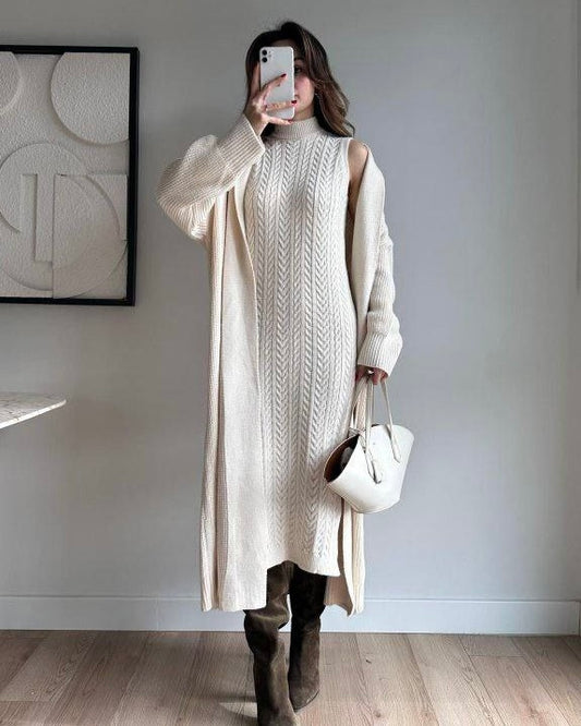 Off White Dress with Cardigan