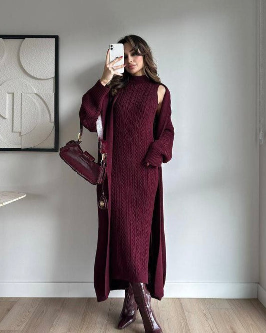 Burgundy Dress with Sweater