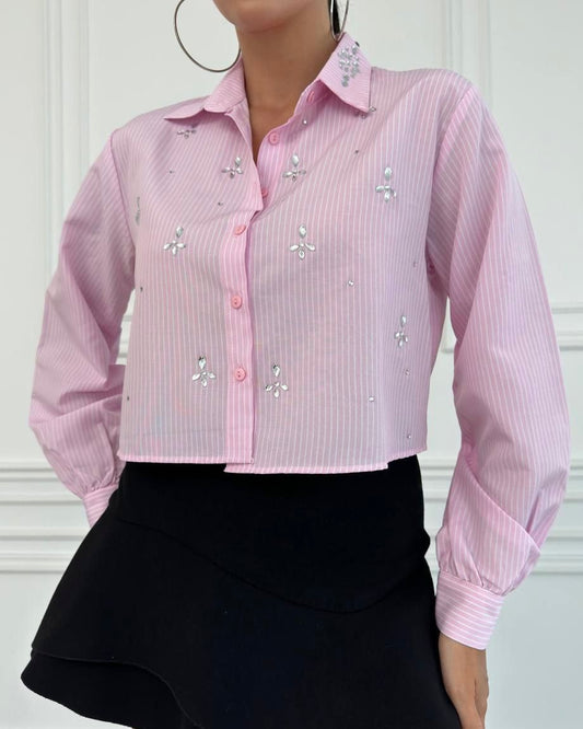 Pink Beaded Buttoned Shirt