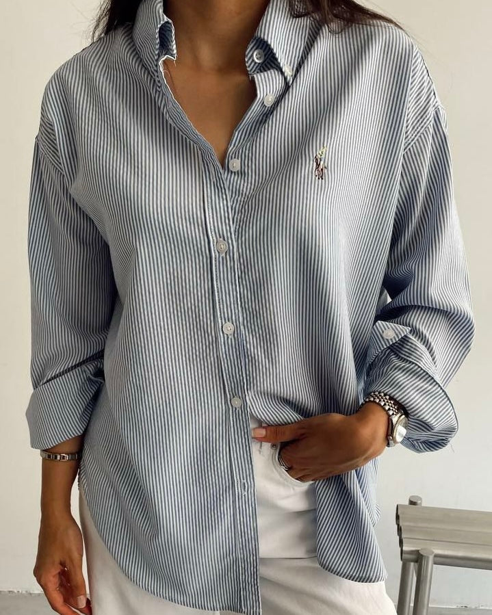 Blue Striped Polo Buttoned Shirt