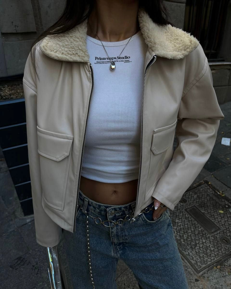 Beige Leather Jacket