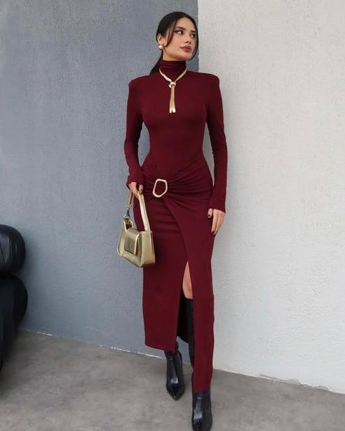 Burgundy with Gold Detail Dress